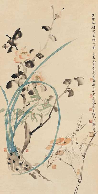 梅兰芳 尚小云等 1927年作 京剧名伶 合作花卉 立轴